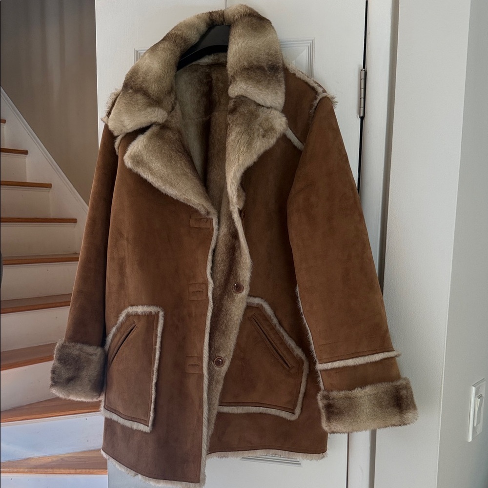 Reversible Plus sized Brown Shearling Coat